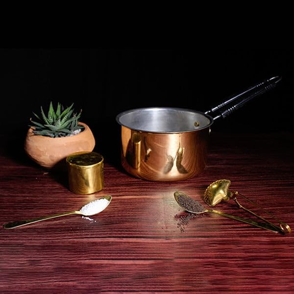 Golden Brass Saucepan For Tea, 2 Liters | Small Milk Pan - Tea Pan | 100% Pure Brass & Non-Toxic Cookware With Ayurvedic Health Benefits, Non-Stick