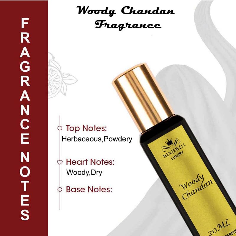 Menjewell Woody Chandan Eau De Parfum 20ml 0.6 Fl.oz. Long Lasting | Alcohol Free | Men Fragrance