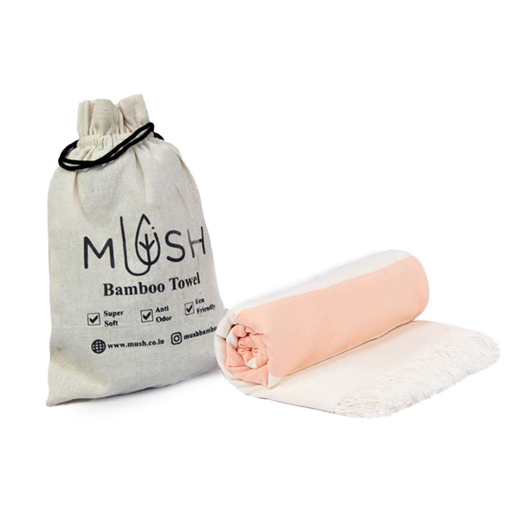 Mush 100% Bamboo Light Weight & Ultra-Compact Turkish Towel 290 Gsm | Super Soft, Absorbent, Quick Dry, Anti-Odor Bamboo Bath Towel (New Peach) 250 Tc