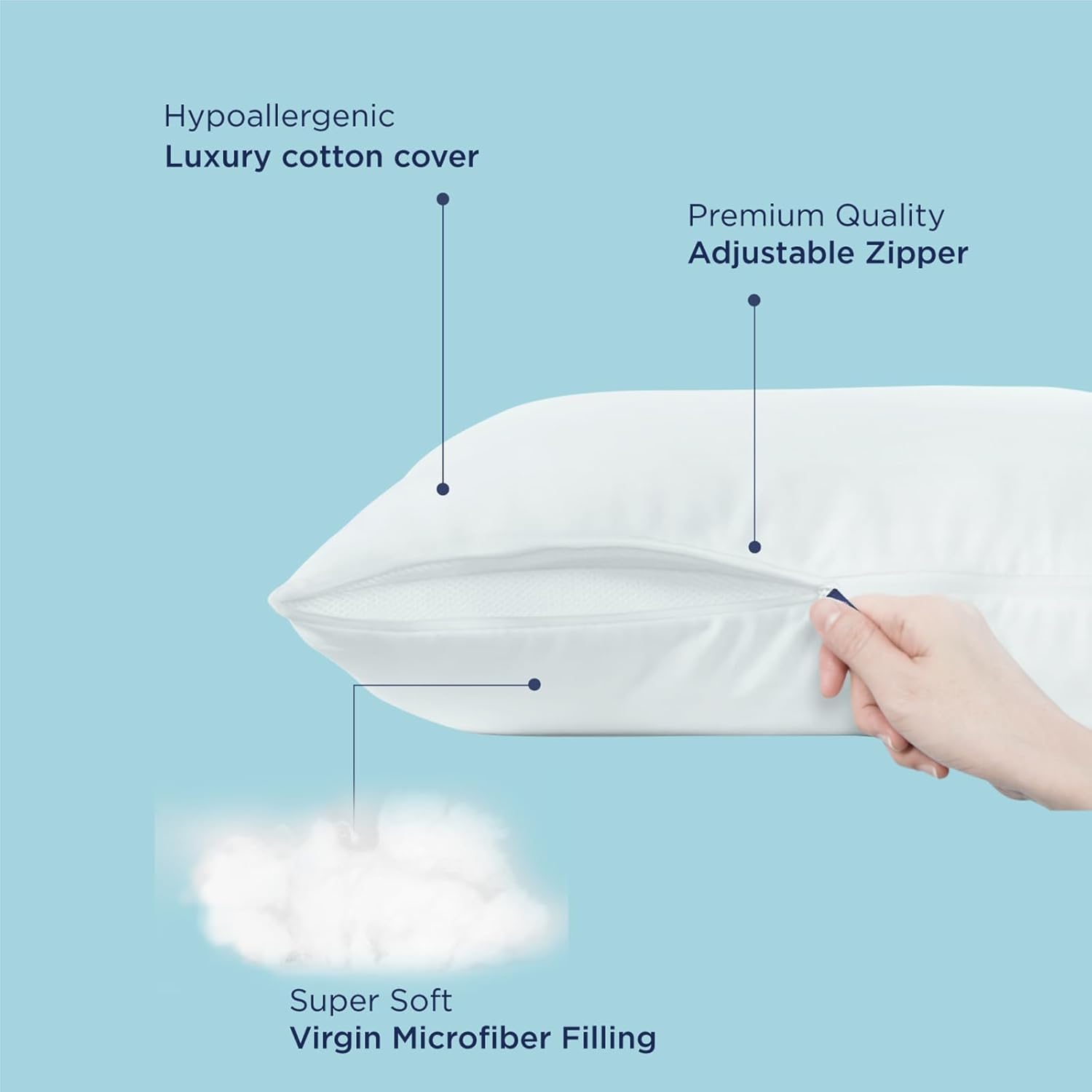 Smart Adjustable Plush Pillow, Super Soft & Fluffy Pillow, Microfiber, White | Neck Support, Lightweight, Breathable, Rectangular Shape, Bed Pillow - Pack Of 2