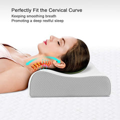 Cervical Contour Memory Foam Pillow For Sleeping, White & Grey - 19 X 12 X 4 Inch | Orthopedic Pillow For Neck Pain | Support For Back, Stomach, Side Sleepers, With Breathable Zip Cover