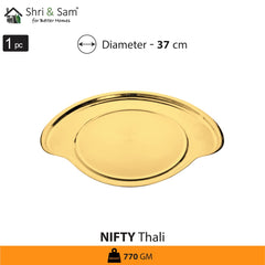 Nifty High Grade Stainless Steel Thali Set With PVD Coating, Gold | 5 Katoris+ 1 Glass+ 1 Quarter Plate+ 1 Full Plate+ 1 Dessert Spoon