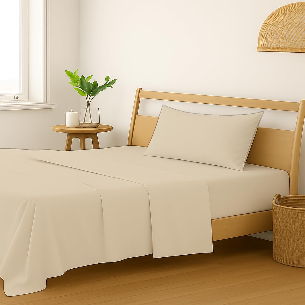 Plain Single Size Bedsheet With 1 Pillow Cover - 54 X 90 Inches, Beige | Breathable & Skin-Friendly - Suitable For Use All Year Long | Ideal Gift For Weddings