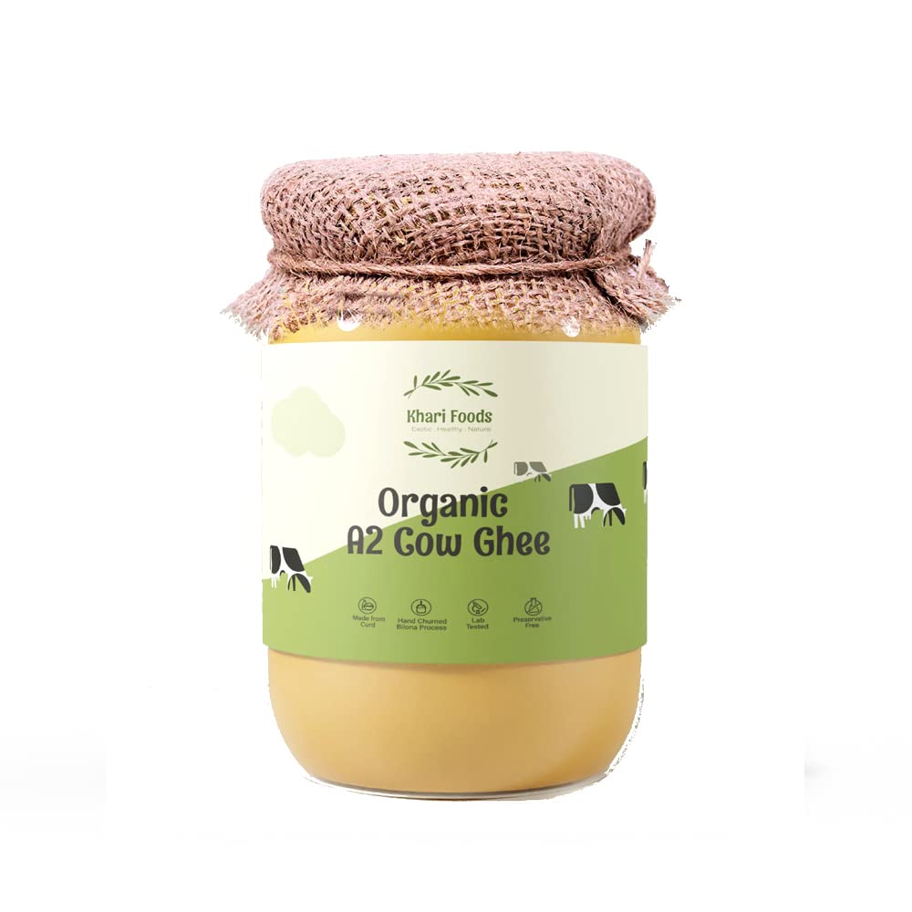 Natural Premium A2 Milk Cultured Cow Ghee By Khari Foods | Rich In Nutrients & Flavor Healthy Pure Cow Ghee For Eyeryday Use | (500ml) 16.9 Ounce | Jar Pack