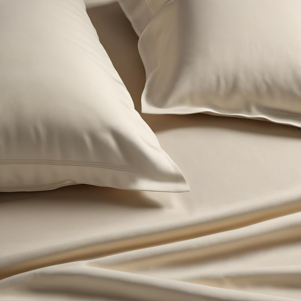 1 Flat Sheet, 1 Fitted Bedsheet For Super King Size With 2 Pillowcases - 108 X 108 Inches, Ivory | Ideal For Hotel, House, Bedroom, Guest House