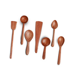 Brown Neem Wood Compact Flip, Spatula, Ladle For Cooking Dosa, Roti, Chapati | Kitchen Tools - No Harmful Polish, Naturally Non-Stick | Handmade Set Of 7