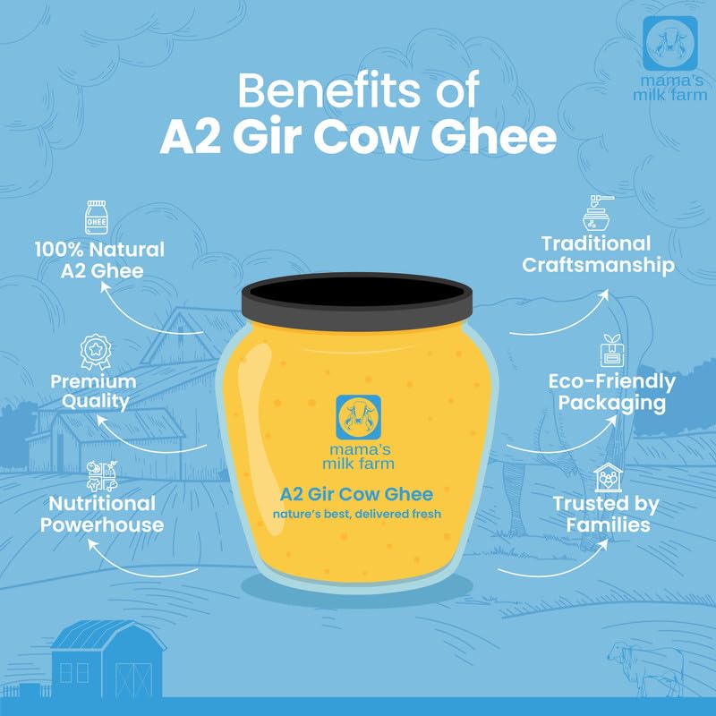 Pure Premium A2 Gir Cow Ghee By Mama'S Milk Farm | High In Protein Fiber Healthy Desi Ghee Good For Flavour To Every Dish | (1 Litr) 33.8 Ounce | Jar Pack
