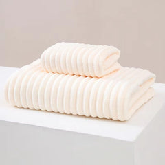 HomeCloud Korean Bath & Face Towel 400 Gsm | Plush Soft & Luxury Towel Set With Hanging Loop | 3x Softer Than Cotton Towels | Set Of 2 (Cream)