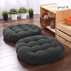Round Velvet Floor Cushions Pillow For Living Room, Outdoor, Grey - 50 X 50 Cm | For Floor Cushions, Tatami Cushion, Patio Cushion, Balcony Cushion, Floor Seating, Soft Pillow - Pack Of 2