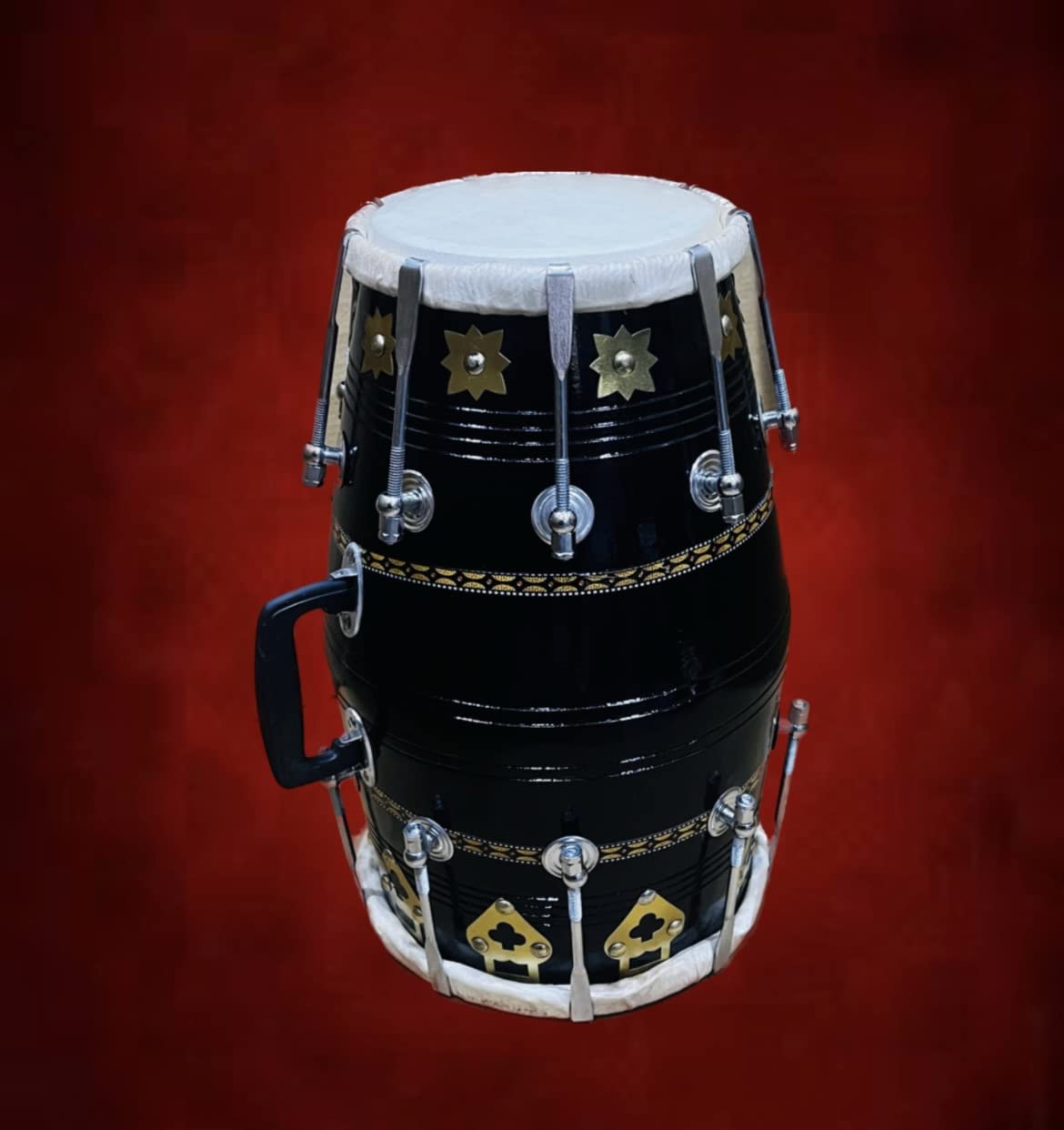 Professional Classical Dholak Nut & Bolt With Bag & Belt Also - Black | Perfectly Symmetric Round Dholak - Dholak For Festival, Wedding, Satsang | Very Easy To Tune