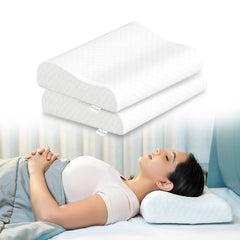 Memory Foam Cervical Pillow, Orthopedic Pillow, Standard Size - 19 X 11 Inch | White Pillow, Neck Support Pillow For Sleeping, Neck & Shoulder Pain | Removable Zipper Cover - Pack Of 2