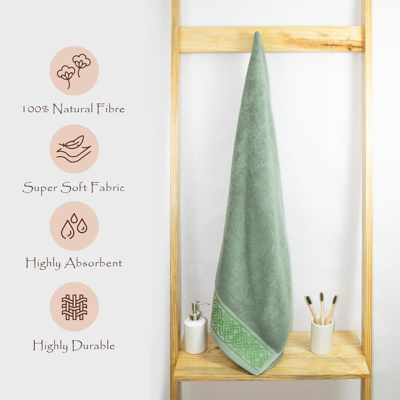Rangoli 100% Cotton Fibre Bath Towel 600 Gsm | Highly Durable & Absorbent Towel | Skin-Friendly & Quick Drying Luxury Towels (Green) - Pack Of 1