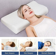 Cervical Contour Memory Foam Pillow For Sleeping, Standard Size - White | Orthopedic Pillow For Neck Pain, Support For Back, Stomach, Side Sleepers, With Breathable, Zip Cover