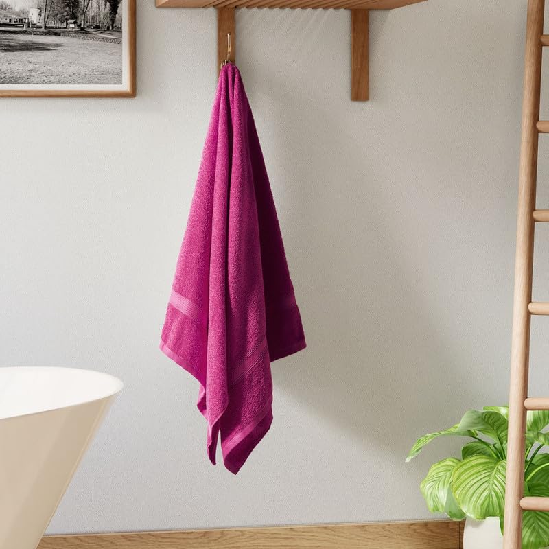 Welspun Alpha Cotton Bath Towel 450 Gsm | Soft & Absorbent Dobby Bath Towel (Raspberry)
