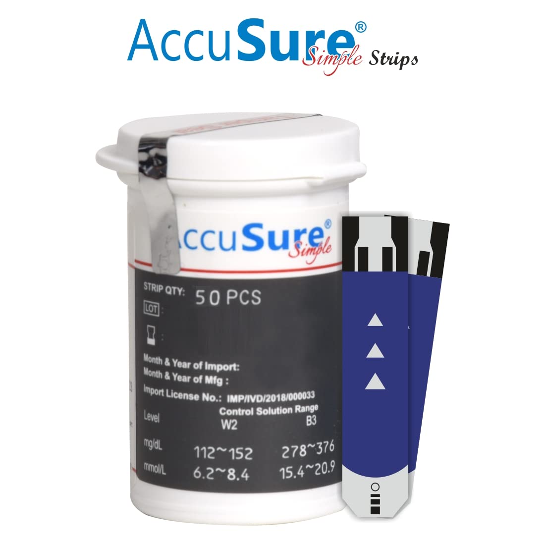 AccuSure Simple Blood Glucose Test Strip - (50 Strips)