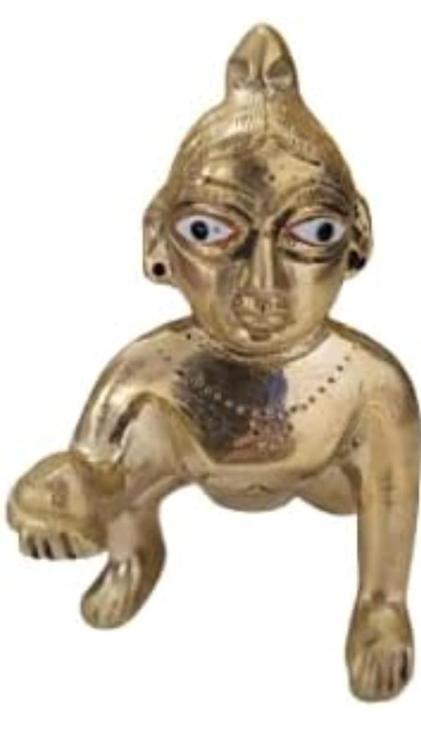 Handmade Brass Laddu Gopal Idol, Petal Bal Gopal Krishna Idol Gold, Brass, Size - Small, Kanha Ji, Home Décor, God Statue