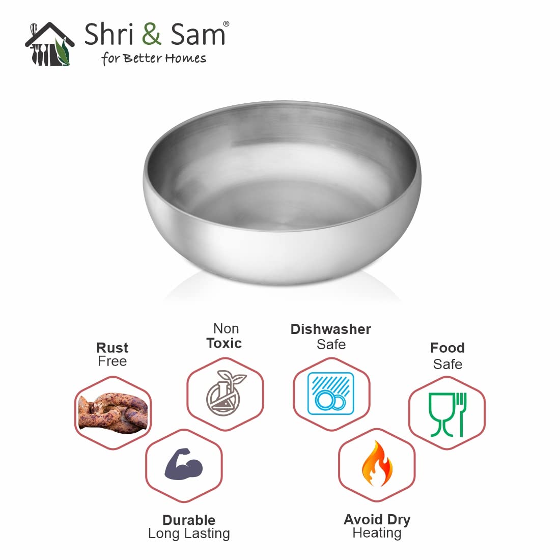 High Grade Stainless Steel Portis Salad Bowl 23 Cm - Silver, 2200ml | Stainless Steel Katora
