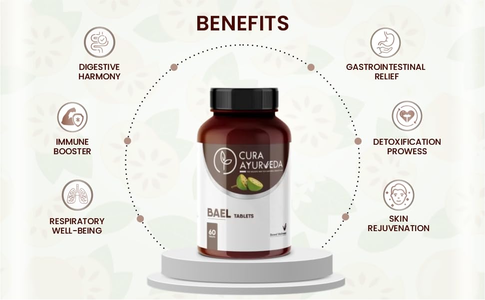 Cura Ayurveda Bowel Wellness Ayurvedic Bael Tablets, Healthy Skin, Digestion, Respiratory Support Medicine, Restore Balance, Alleviate Constipation | 60 Tablets 100gm 0.2lbs