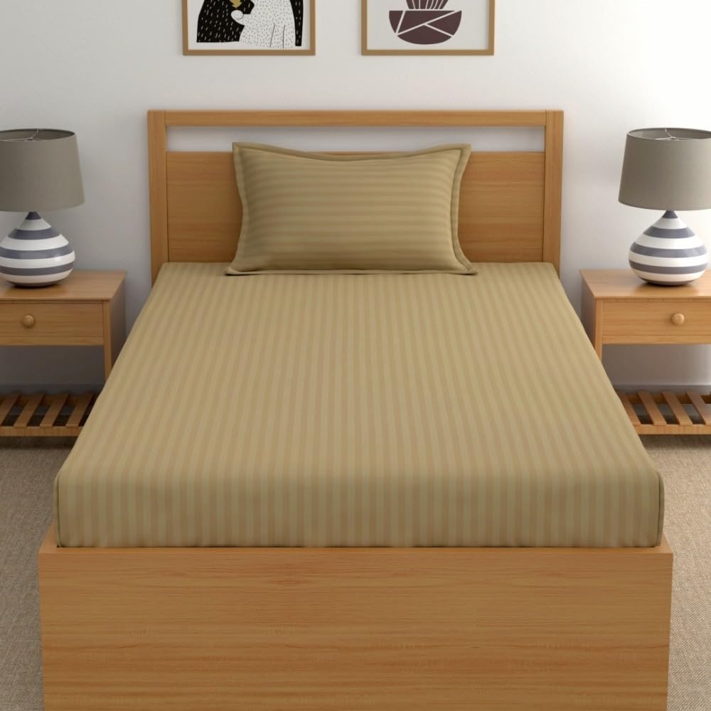 Glace Cotton 1 Single Bedsheet With 1 Pillow Cover - 60 X 90 Inches, Beige | Comfort Fabric Bedsheet Home, Hotel & Guest House