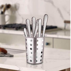 High Grade Stainless Steel Taper Shape Cutlery Holder With Holes - 10 Cm, Silver | Rust Free, Easy To Clean & Dishwasher Safe