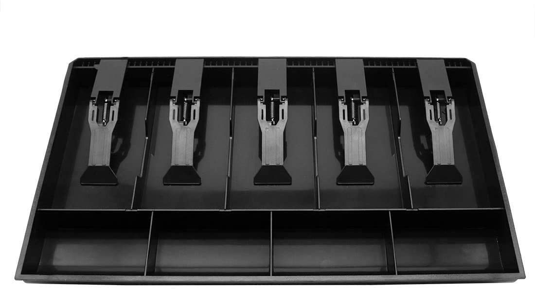 Abs Plastic Cash Drawer Organizer Tray, Cashier Drawer Box With Coin Slot, Bill Counter Cash Box With 5 Bills 4 Coins For Petty Cash Money Storage Box, 40.4 X 24.5 X 3.6 Cm, Colour - Black
