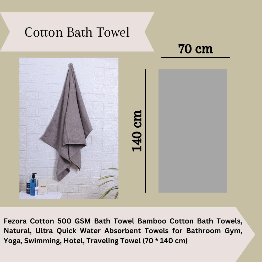 Fezora 100% Cotton Bath Towel 450 Gsm | Ultra Soft, Quick Dry, High Absorbency, Skin-Friendly Large Size Bath Towel (Grey)