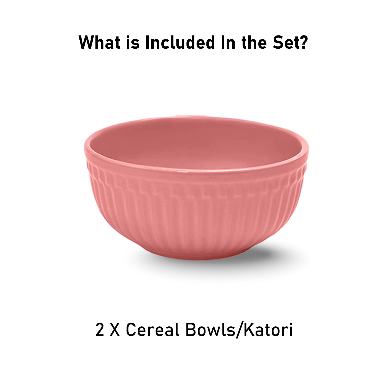 Ceramic “Strip” Handcrafted Multipurpose Serving Bowl Katoris Set Of 2 - 450ml Each, Pink | Cereal Bowl, Soup Bowl, Salad Bowl - Dishwasher & Microwave Safe