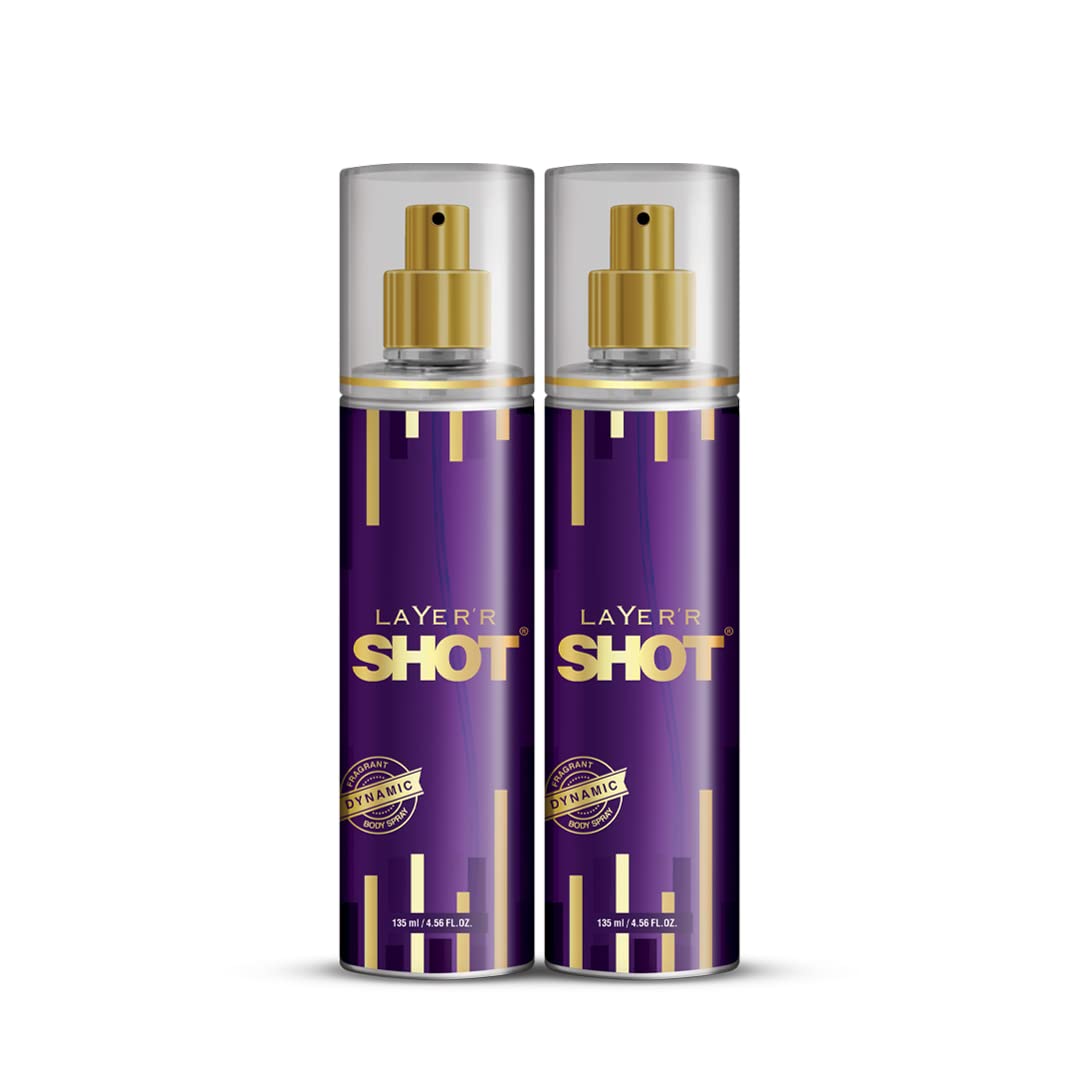 Layer'r Shot Combo Of 2 Dynamic Fragrant Body Spray For Men | Long Lasting Fragrance 135ml 4.56 Fl.oz. Each