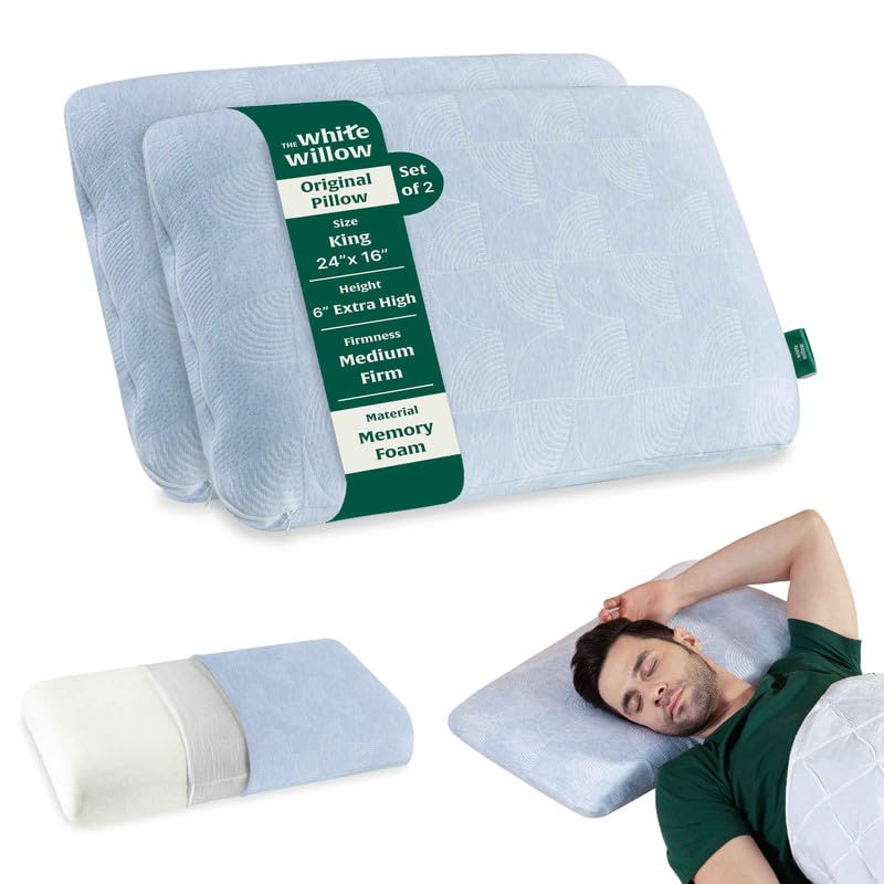 Memory Foam Pillow For Neck & Shoulder Pain Relief - Standard Size - 6 Inch | Cervical Pillow For Sleeping - Orthopedic Pillow For Back, Side & Stomach Sleepers - Thick Pillow - Set Of 2