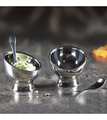 Chrome Stainless Steel Ice Cream Dessert Bowl With Spoon - Set Of 2 | Corporate Gifting For Diwali - Dessert Cups For Ice Cream