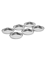 Chrome Stainless Steel Quarter Plate Set Of 6 - Rhythm Garden Series | Ribbed Pattern Glossy Finish | Salad & Snacks Plates - Flower Texture Plates | Serve Ware, Dinnerware & Tableware