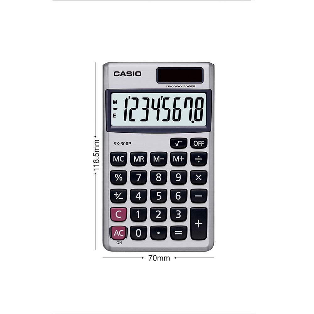 Casio Sx-300p-w Portable Calculator With Metallic Faceplate | Pocket Size Calculator, Solar Cell Powers Calculations