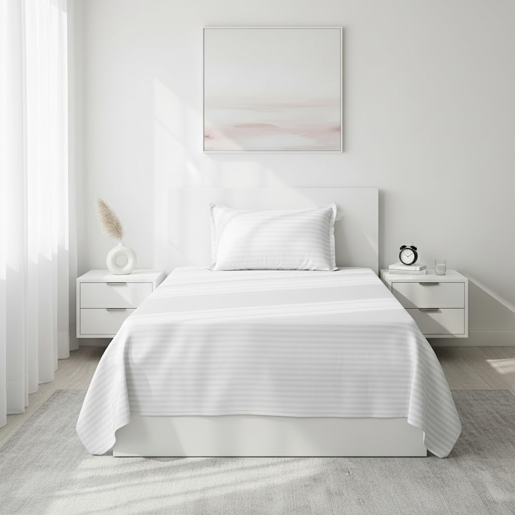 Soft Cotton Single Bedsheet With 1 Piece Pillow Cover - 60 X 90 Inches, White | Lightweight, Breathable & Easy To Maintain Bedsheet
