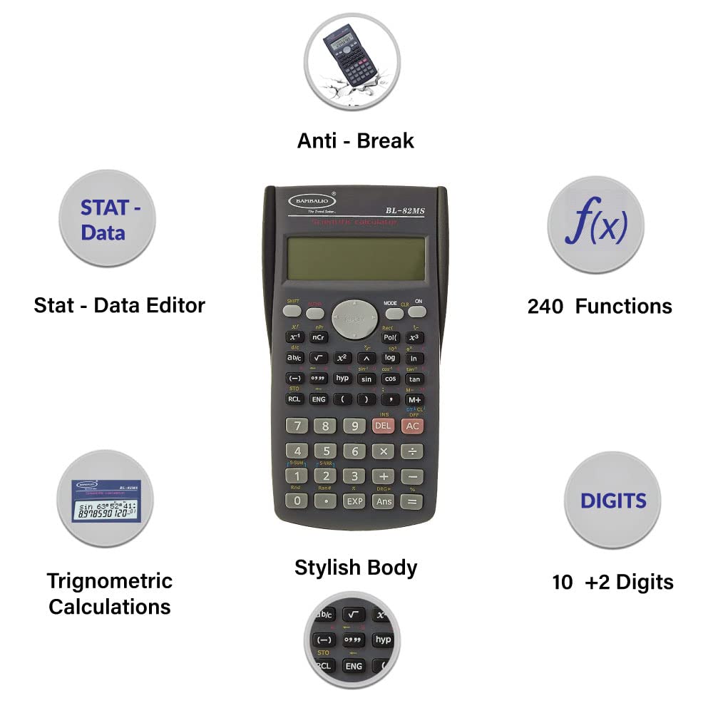 Bambalio Bl82ms 240 Functions & 2 Line Display Scientific Calculator, 3 Years Warranty. | 12-digits Large Display Can Display Equations , Support A Longer Working Time Of The Calculator