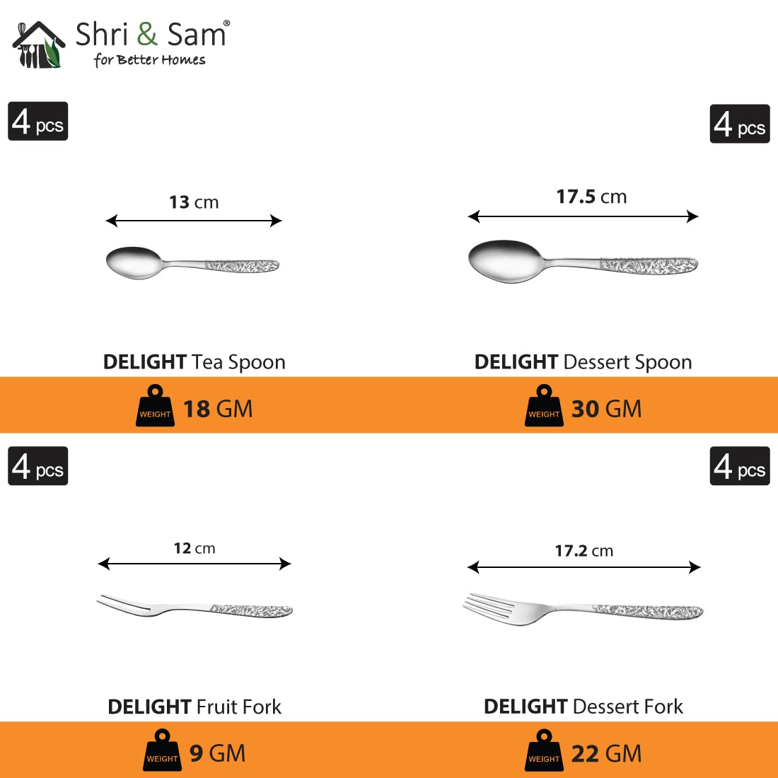 Stainless Steel Delight Dinner Set Of 42 Pieces, Silver | 4 Dinner Plates+ 4 Side Plates+ 4 Glasses+ 12 Bowls+ 1 Basting Spoon+ 1 Rice Spoon+ 4 Dessert Spoons+ 8 Fork+ 4 Tea Spoons