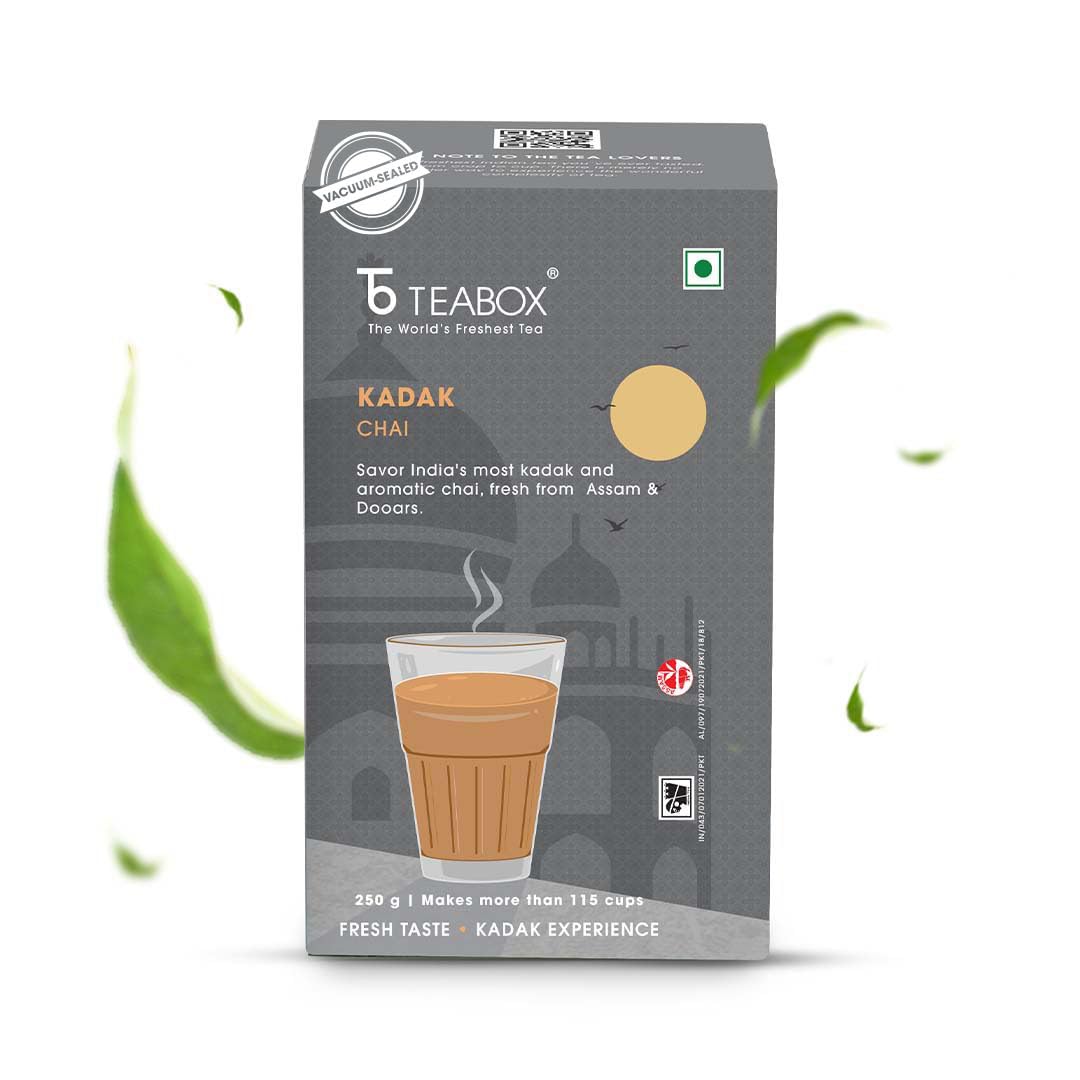 Teabox Premium Fresh Kadak Chai Vacuum Sealed Pack For Freshness - 250gm, 8.8 Ounce | Sourced From The Estates Of Assam & Dooars - Strong & Premium Chai Black Tea