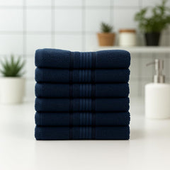 Akiko Home 100% Cotton Essential Series Hand Towels 1200 Gsm | Soft, Absorbent & Durable, Cotton Hand Towel For Bathroom Use, Gentle On Skin- Pack Of 6 (Navy)