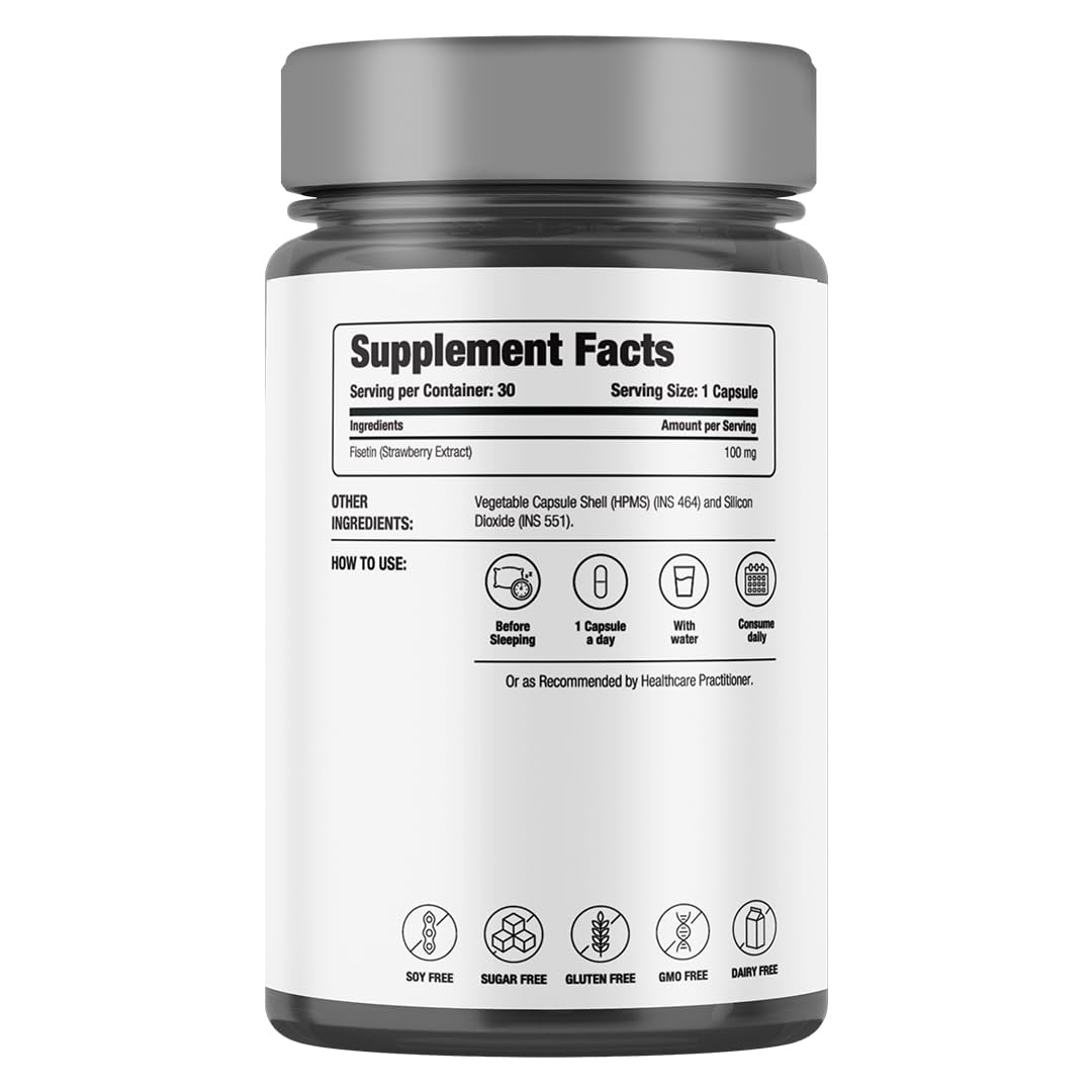 Decode Age 99% Pure Fisetin Senolytic Activator For Healthy Ageing, Cognitive Support, Inflammation, Strawberry Extract | 30 Vegan Capsules, 50gm 0.1lbs