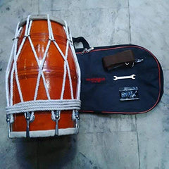 Professional Wooden Dholak For Orchestra With Carry Bag - Perfectly Symmetric Round Dholak | Dholak For Festival, Wedding, Satsang - Very Easy To Tune, Easy To Learn