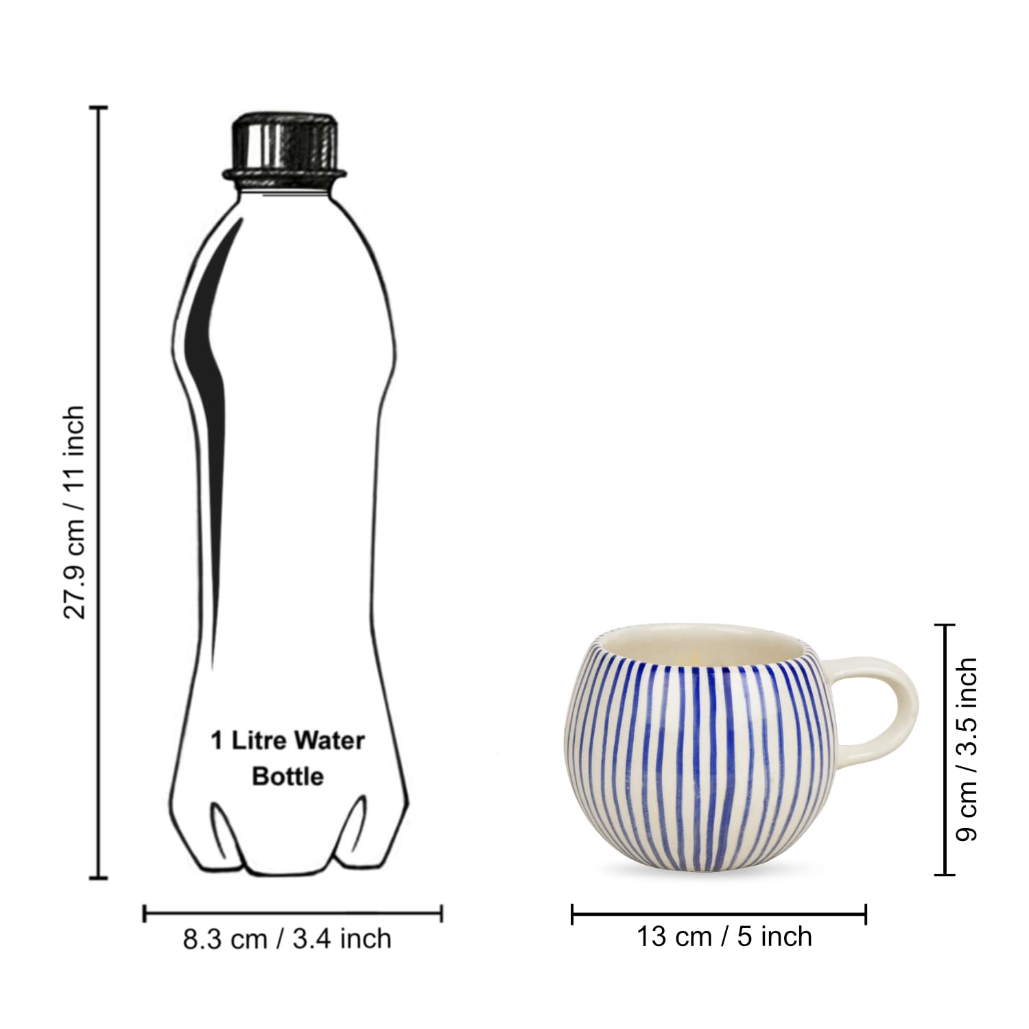 Handmade Ceramic Jumbo Coffee Mugs Set Of 2 - 400ml, Blue | Milk Mugs - Large Big Size Microwave Safe Tea Cups