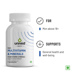 Unived Basics Multivitamin & Minerals Capsule For Men | 100% Rda Of All Vitamins With Algae Calcium & Plant Based Vitamin D3 Plus Important Minerals | 60 Vegan Capsules , 100gm 0.2lbs