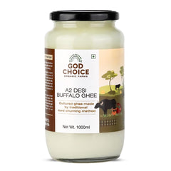Organic A2 Desi Buffalo Ghee By God Choice Organic Farms | High In Protein Fiber Healthy Desi Ghee For Protact Eyesight | (1 Litr) 33.8 Ounce | Jar Pack