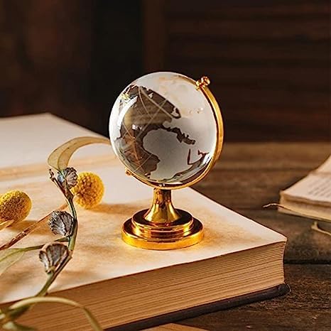Fengshui Crystal Globe With Golden Stand For Positive Energy Success Good Luck & Prosperity Vastu Remedy (6 Cm Height) Glass, Golden Stand, Pack Of 1