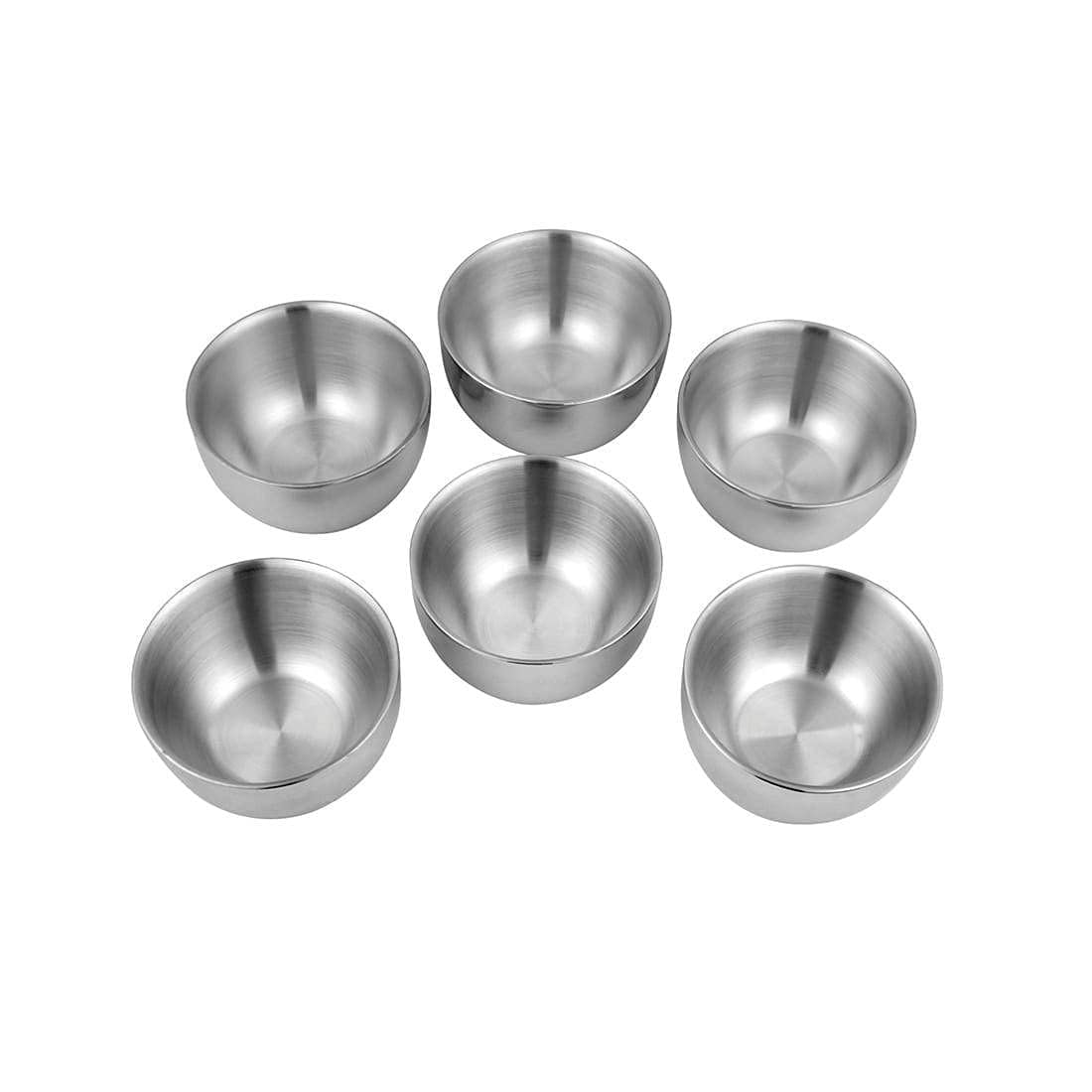 Stainless Steel Nikki Double Wall Big Katori Set Of 6 - 8cm, Silver, 210ml Each | Easy To Clean & Dishwasher Safe