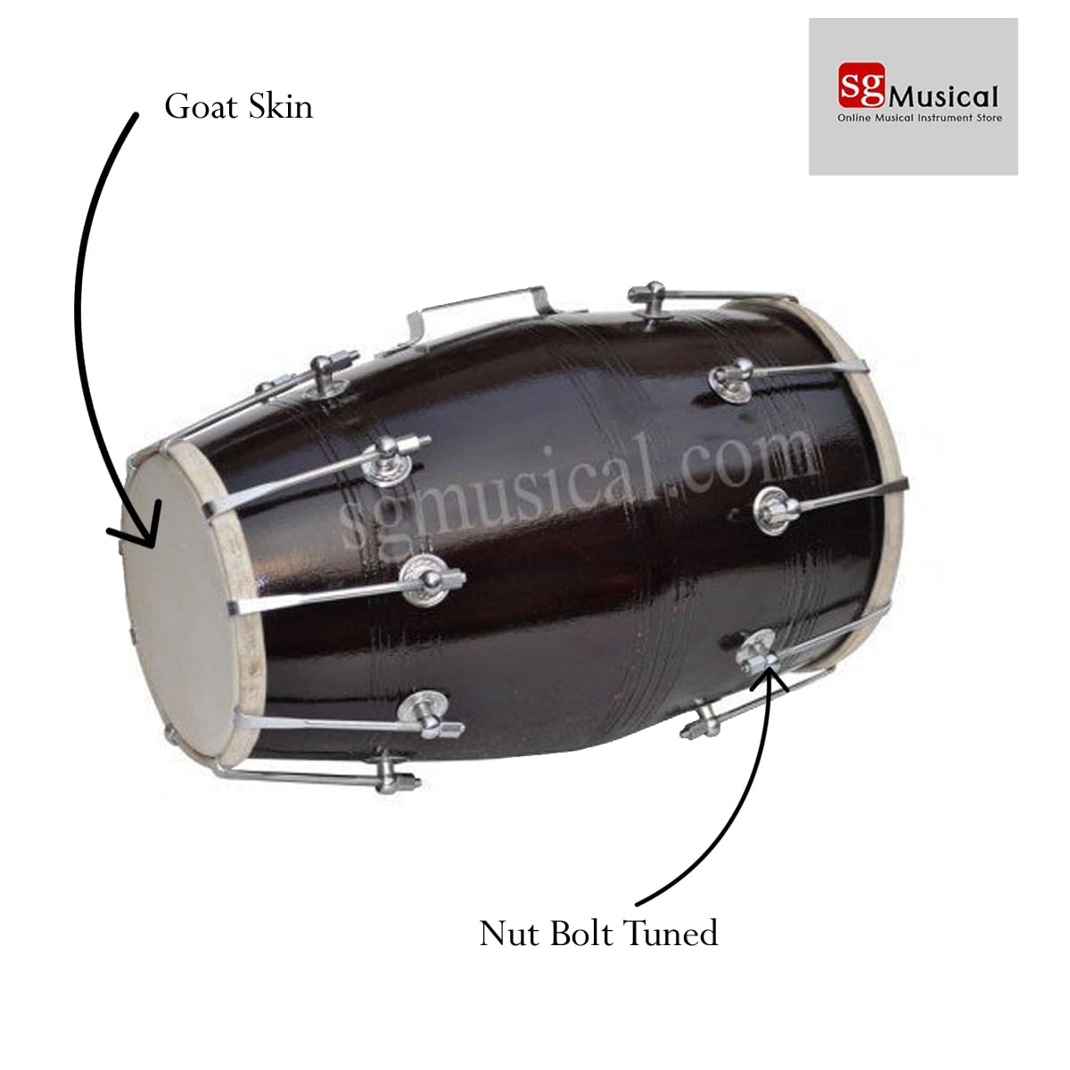 Mango Wood Bolt Tuned Dholak - Black | Perfectly Symmetric Round Dholak - Dholak For Festival, Wedding, Satsang | Very Easy To Tune, Wedding Dholki