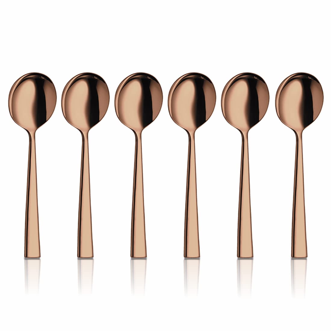 Stainless Steel Lotus Plain Rose Gold PVD Coating Desert Soup Spoon Set Of 6 Pieces | Easy To Clean & Dishwasher Safe