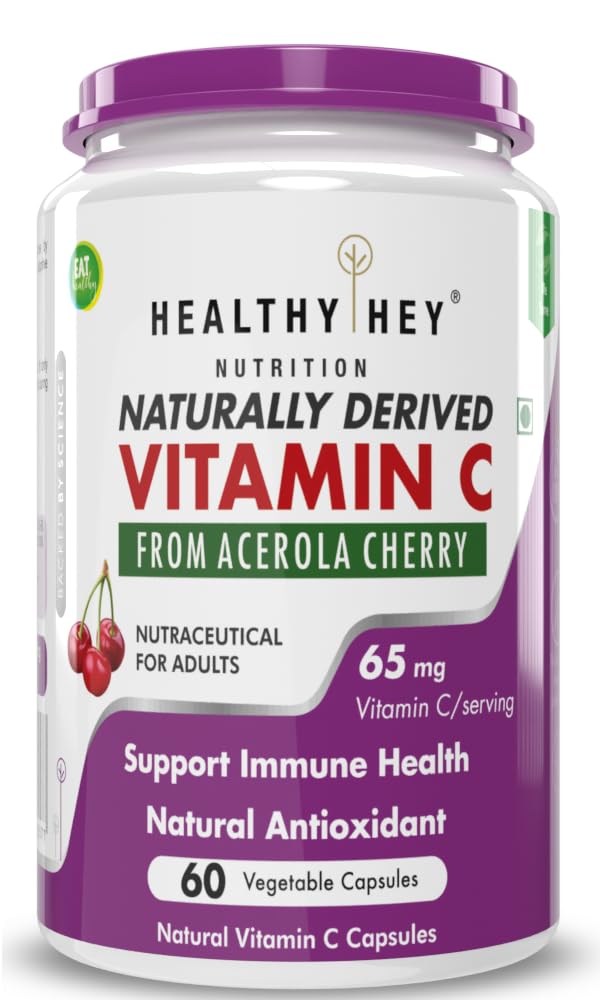 Healthyhey Nutrition 100% Natural Vitamin C From Cherry | 60 Veg. Capsules , 100gm 0.2lbs