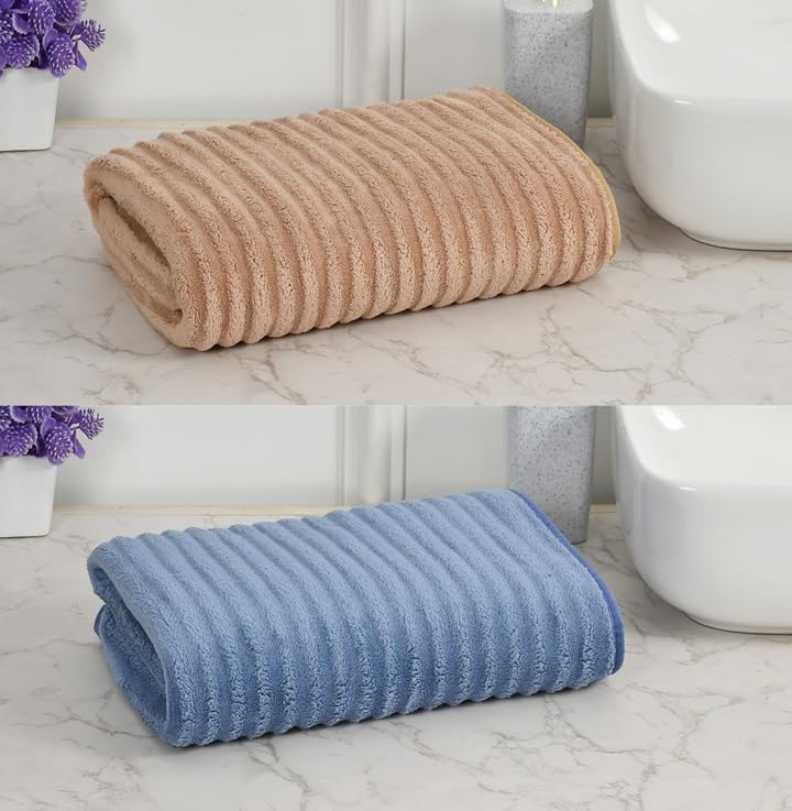 Cotton Bolls Premium Microfiber Bath Towel 300 Gsm | Ultra-Soft, Highly Absorbent, Superior Comfort, Durable & Elegant Design - 2 Pcs (Navy & Brown)