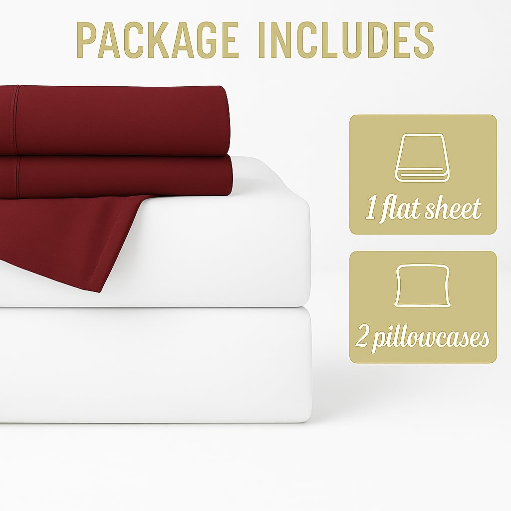 Microfiber Plain Bedsheets Double Size Include Pillow Cover Ultra Soft - 90x100 Inch, Maroon & White Bed Sheet | Good For Home, Hotel, Villa, Resort & Guest House
