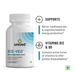 Unived Vitamin B12 Veg , Brain Cells & Nerve Tissue Support | Unflavoured , 180 Vegan Capsules , 300gm 0.66lbs